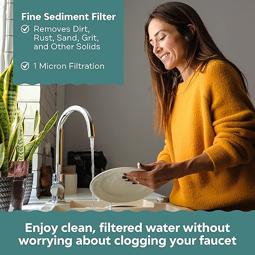 Miniatura 3 de Applied Membranes Inc. Sistema de filtro de agua de 2 etapas para toda la casa, 1 micrón y 5 micrones 4.5 pulgadas por 10 cartuchos de filtro de