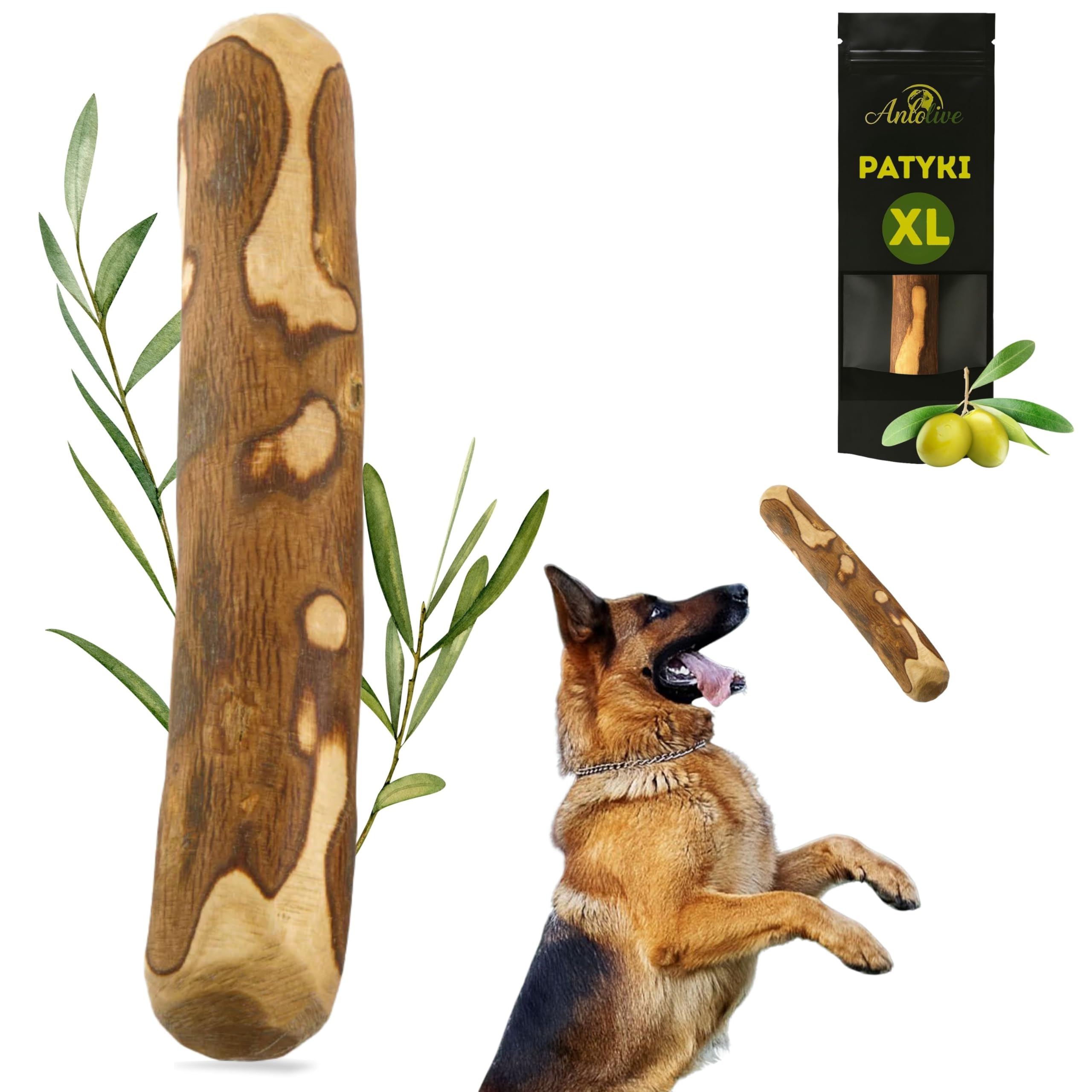 Naturalny gryzak rozmiar XL 27–30 cm | Dla dużych psów | Patyk z drewna oliwnego | Zdrowa, bezpieczna i trwała zabawka | Łagodzi lęk, dba o zęby i redukuje stres