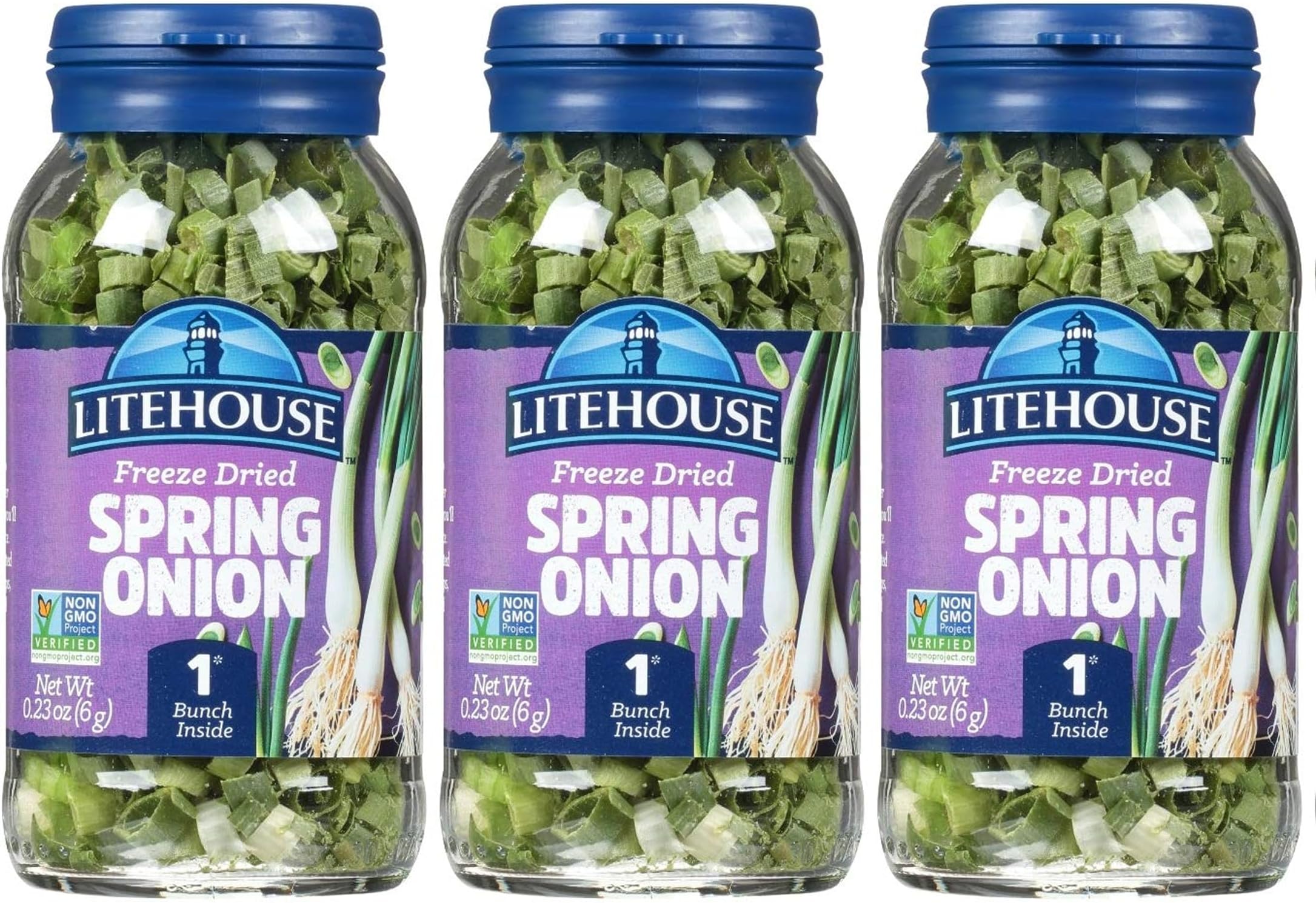 Freeze Dried Spring Onion - Substitute for Fresh Spring Onion, Jar Equal to 1 Spring Onion Fresh Bunch, Organic, Spring Onion Seasoning, Non-GMO, Gluten-Free - 0.23 Ounce 3-Pack