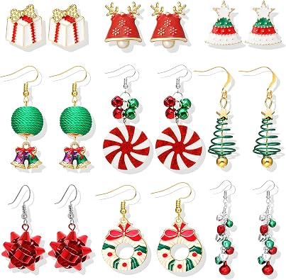 Christmas Earrings for Women Holiday Gift Stocking Stuffers Christmas Dress for Women Snowflake Santa Candy Cane Earrings Bulk Cute Xmas Party Jewelry Gifts