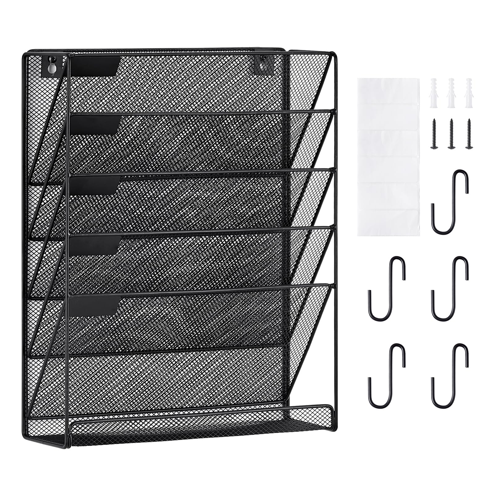VEVOR Support mural de fichiers à 6 étages en maille monobloc, porte-documents pour magazines, courrier, papier, organisateur mural en métal avec étiquette nominative, pour bureau, maison et école