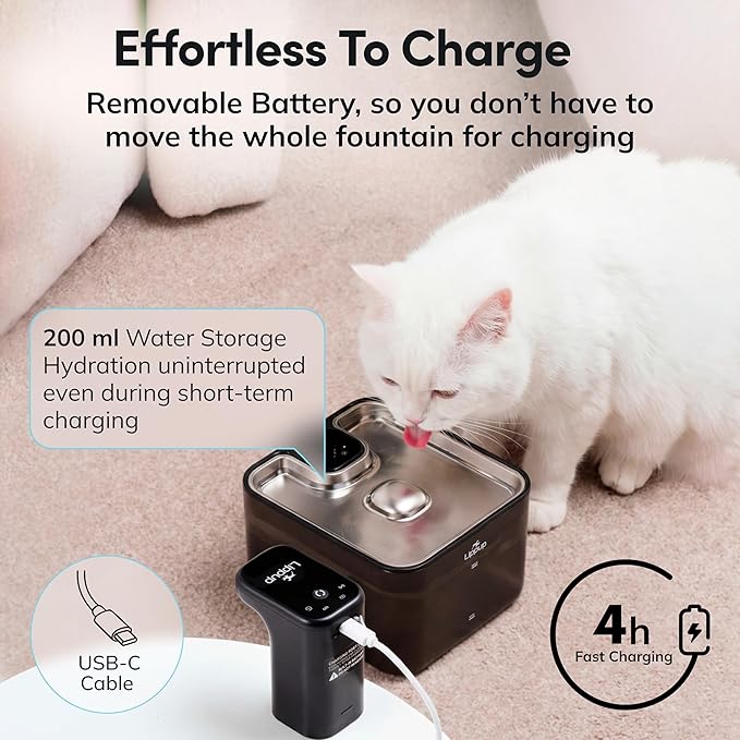 Fuente de Agua para Gatos Inalámbrica LIPPUP, 2.6L, con Sensor de Movimiento miniatura 6