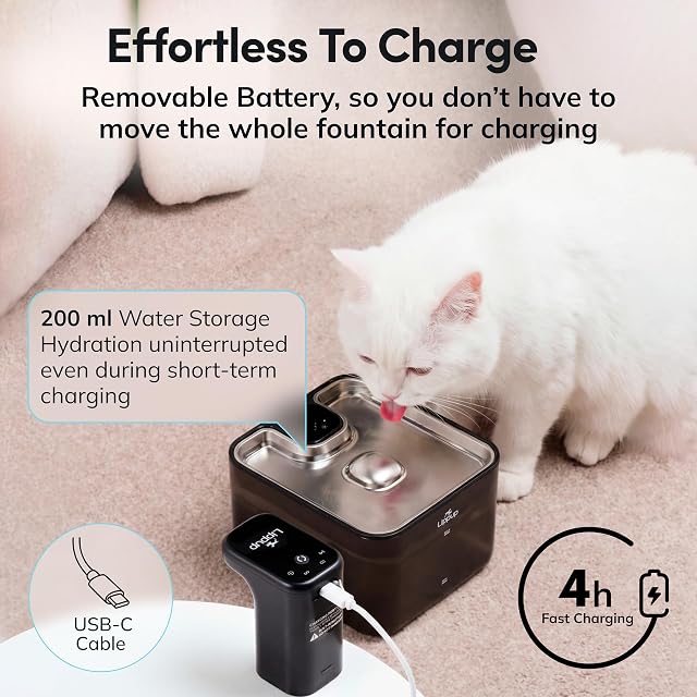 Foto 6 de 8 de LIPPUP Fuente de agua inalámbrica para gatos, 2.6 L, fuente de agua inalámbrica para gatos de interior