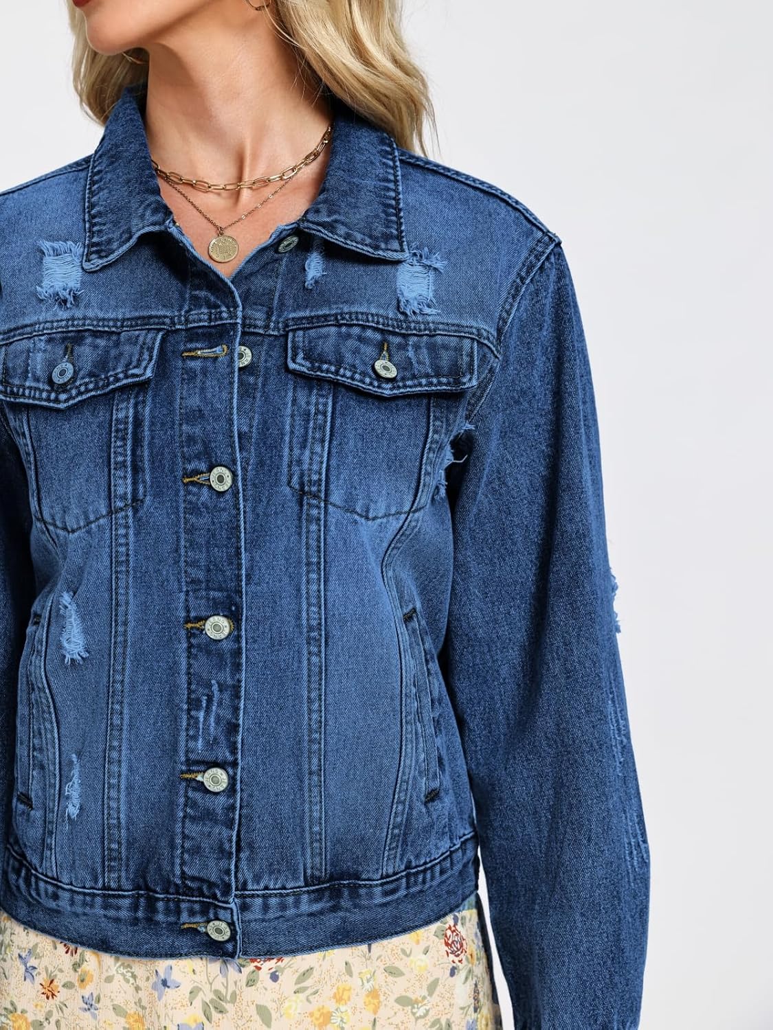 LifeShe Distressed Jean Jacket Women Basic Ripped Denim Jacket Fall Boyfriend Shacket 2026 Trendy - Image 7