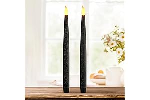 FURORA LIGHTING Black Glittery LED Taper Candles Pack of 2, Halloween Flameless...