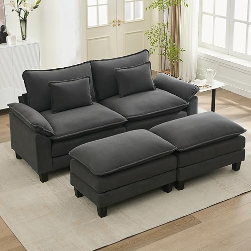 Miniatura 19 de URRED Cloud Couch - Sofá modular modular de 87 pulgadas, moderno sofá de asiento profundo en forma de L con otomana y almohadas, sofás de felpilla