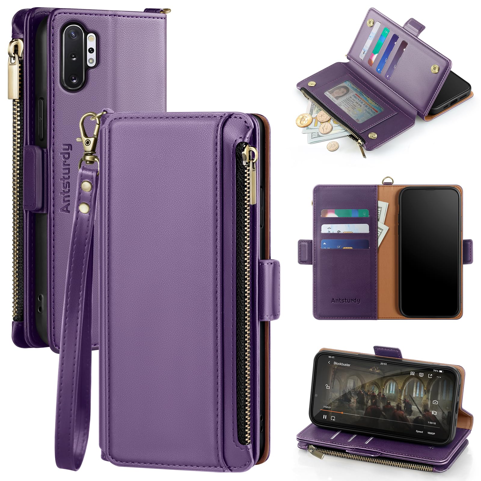 Antsturdy Compatible with Samsung Galaxy Note 10+ Plus Case Wallet with Card Holder for Women Men Phone Case RFID Blocking PU Leather Flip Cover with