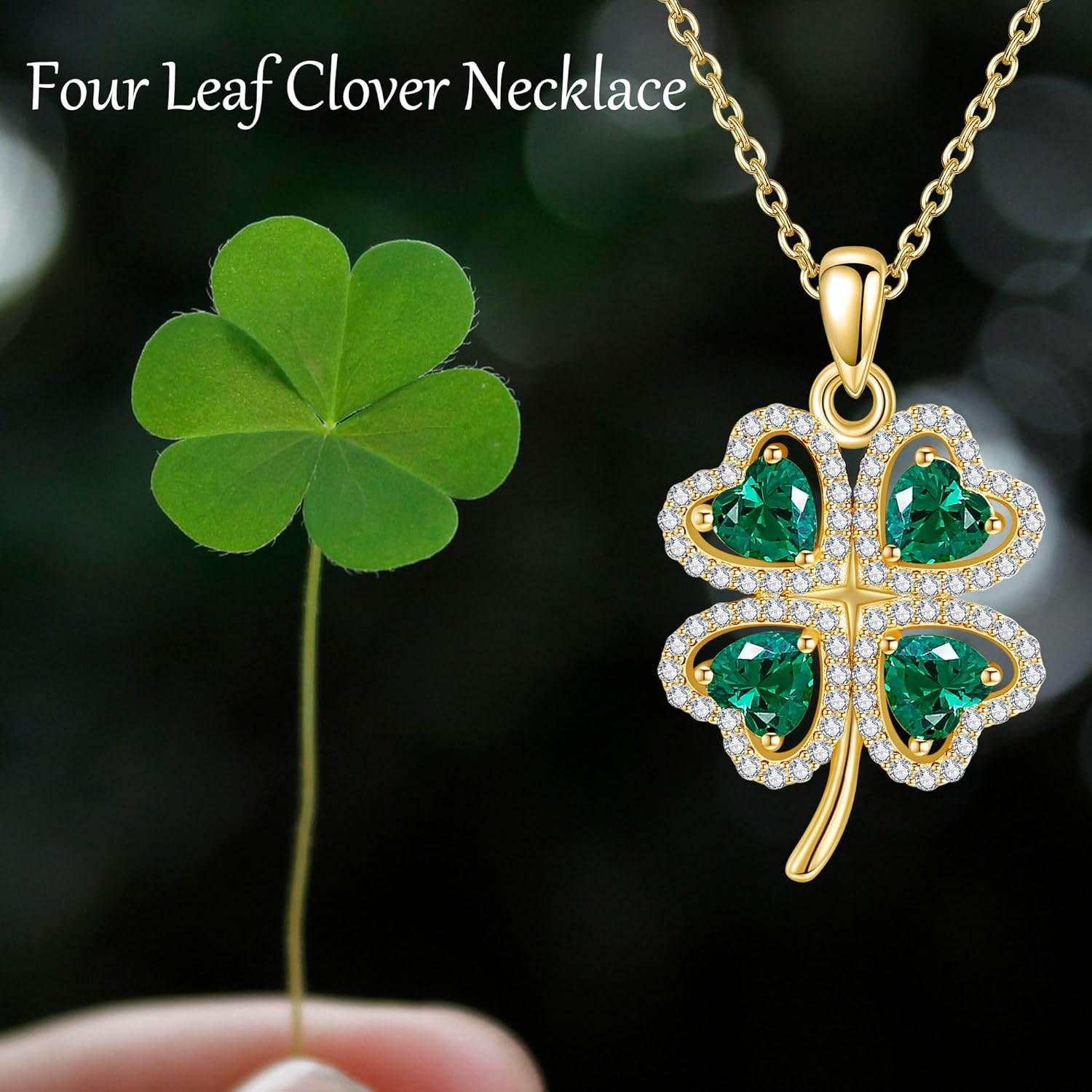 Four Leaf Clover Necklace 925 Sterling Silver Green Shamrock Pendant Necklace Clover Jewelry For Women - Image 6