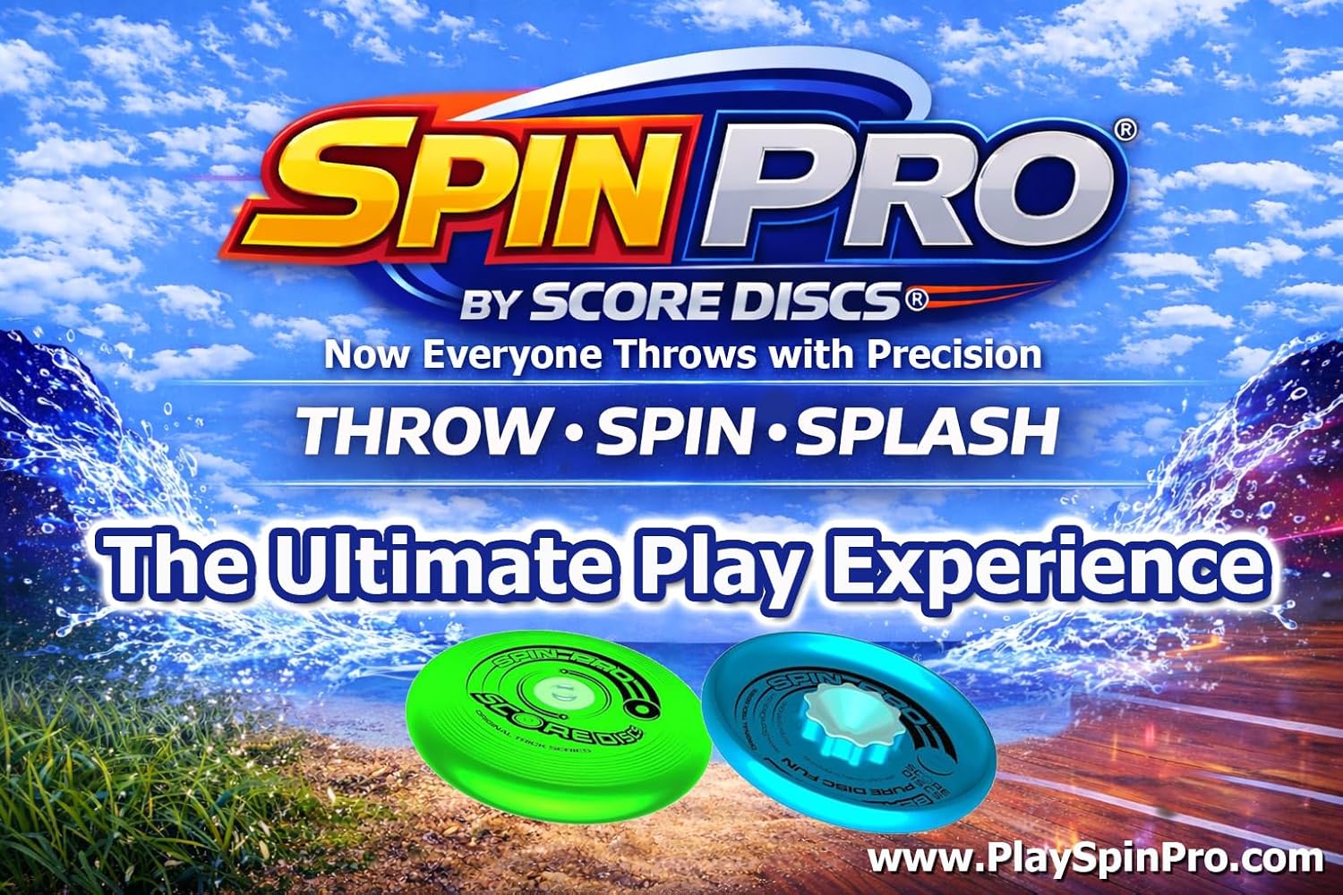 Beach & Pool Sports Disc. Throw with Precision! Spin Tricks! Soft and Durable, Waterproof, Floats, Play Anywhere! Spin & Splash Grip - Spin Zones - That's a Disc! Upgrade Your Fun!