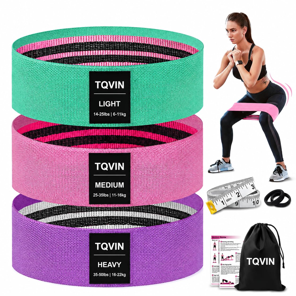 Resistance Bands Set of 3 for Women & Men, Fabric Booty Bands for Legs, Glutes & Hip Workout, Non-Slip Elastic Exercise Bands for Yoga, Pilates, Squats, Home, Gym & Fitness Training-image-23