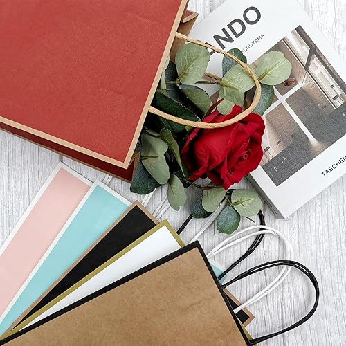 Miniatura 5 de WBJKZJD Bolsas de regalo, 24 paquetes de bolsas de papel con asas de 8 x 4 x 10 pulgadas, bolsas de regalo de papel kraft para bodas, cumpleaños,