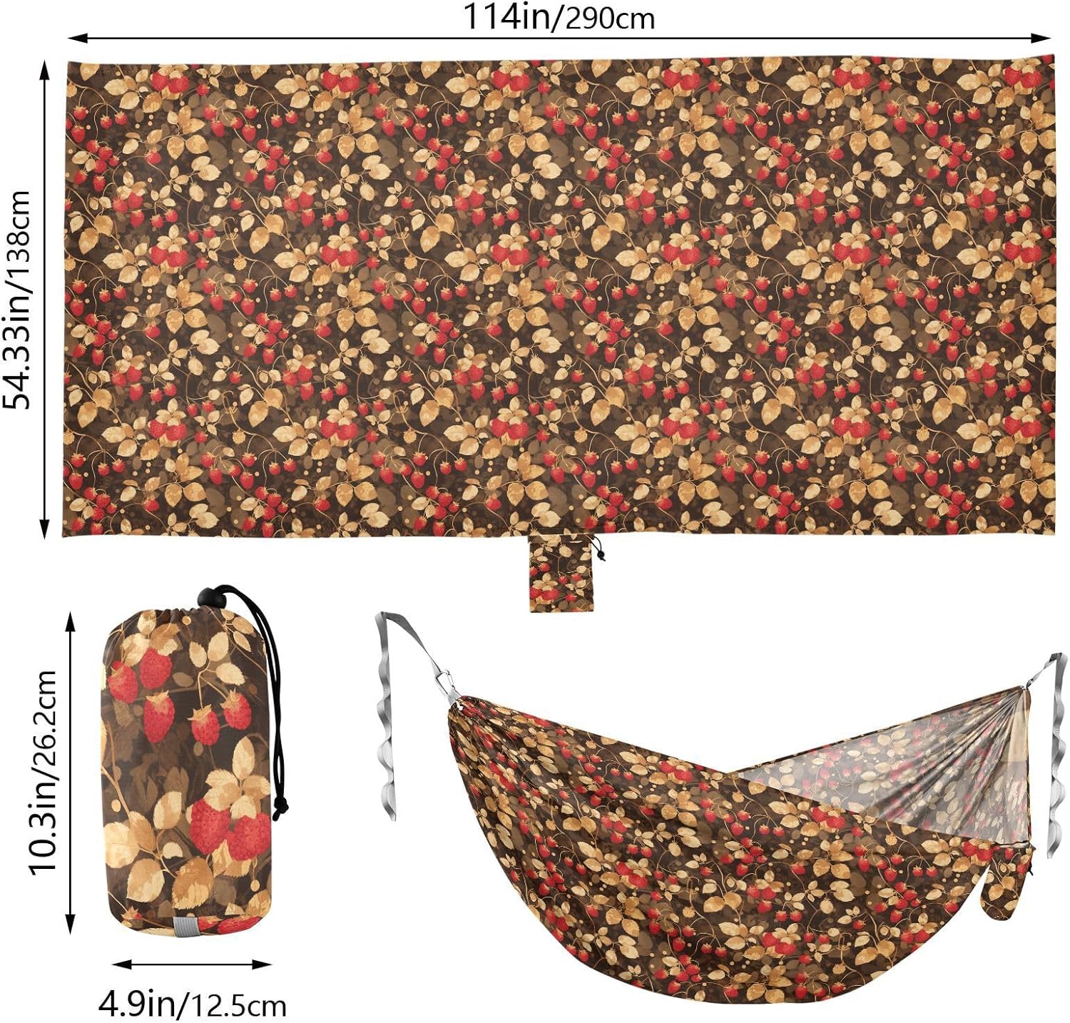 Beauty Raspberries Leafs Hammocks for Camping Fabric Hammock for Outside Beach Patio Garden