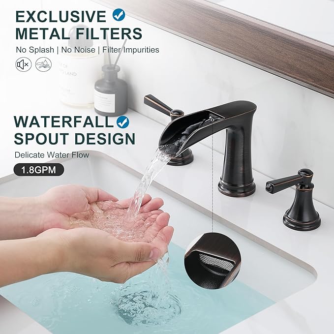 Grifería Lavamanos 3 Huecos 8 Pulgadas Bronce Envejecido miniatura 3