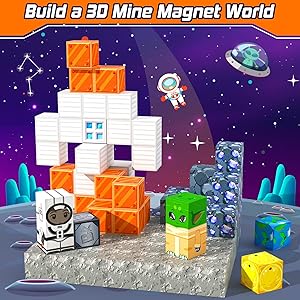 Magnetic Blocks Space Set, Build Mine Magnet World Set, Magnetic Tiles Building Toys for Boys & Girls Age 3-5 5-7, STEM Montessori Sensory Toys for Toddlers Gifts for 3+ Years Old