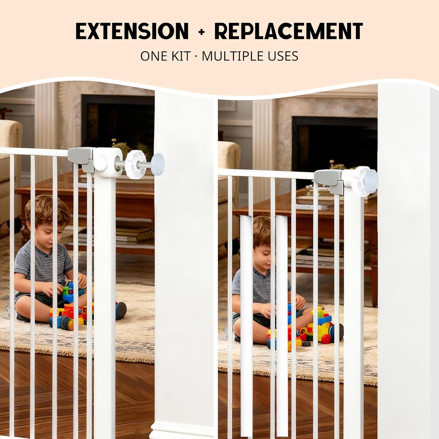 4 Pack Baby Gate Replacement Parts – 8MM White Threaded Spindle Rods for Pressure Mounted Baby & Pet Gates, Universal M8 Bolts Kit, 12CM Extra Long Extension Hardware