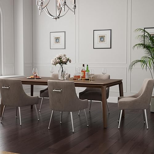 Miniatura 2 de Sillas de comedor de estilo moderno de terciopelo tapizado de tocador, silla de tocador con barra vertical copetuda con patas plateadas, juego de 2