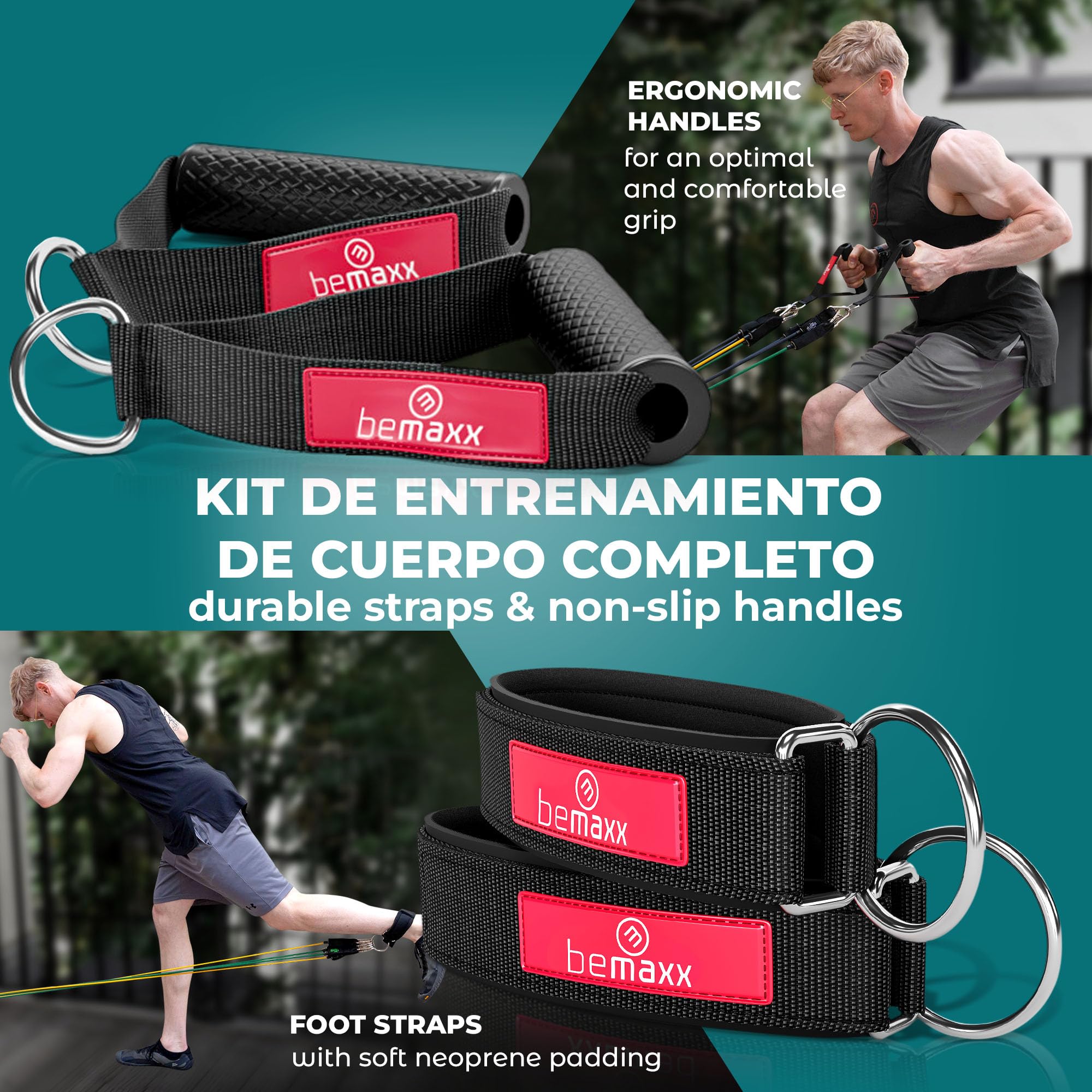 Juego de Bandas de Resistencia elásticas + guía de Ejercicios – Cintas Profesionales: 5 Tubos + Tobillera, Anclaje para Puerta & Asas Acolchadas | Fitness, Gimnasio, Deporte, Culturismo