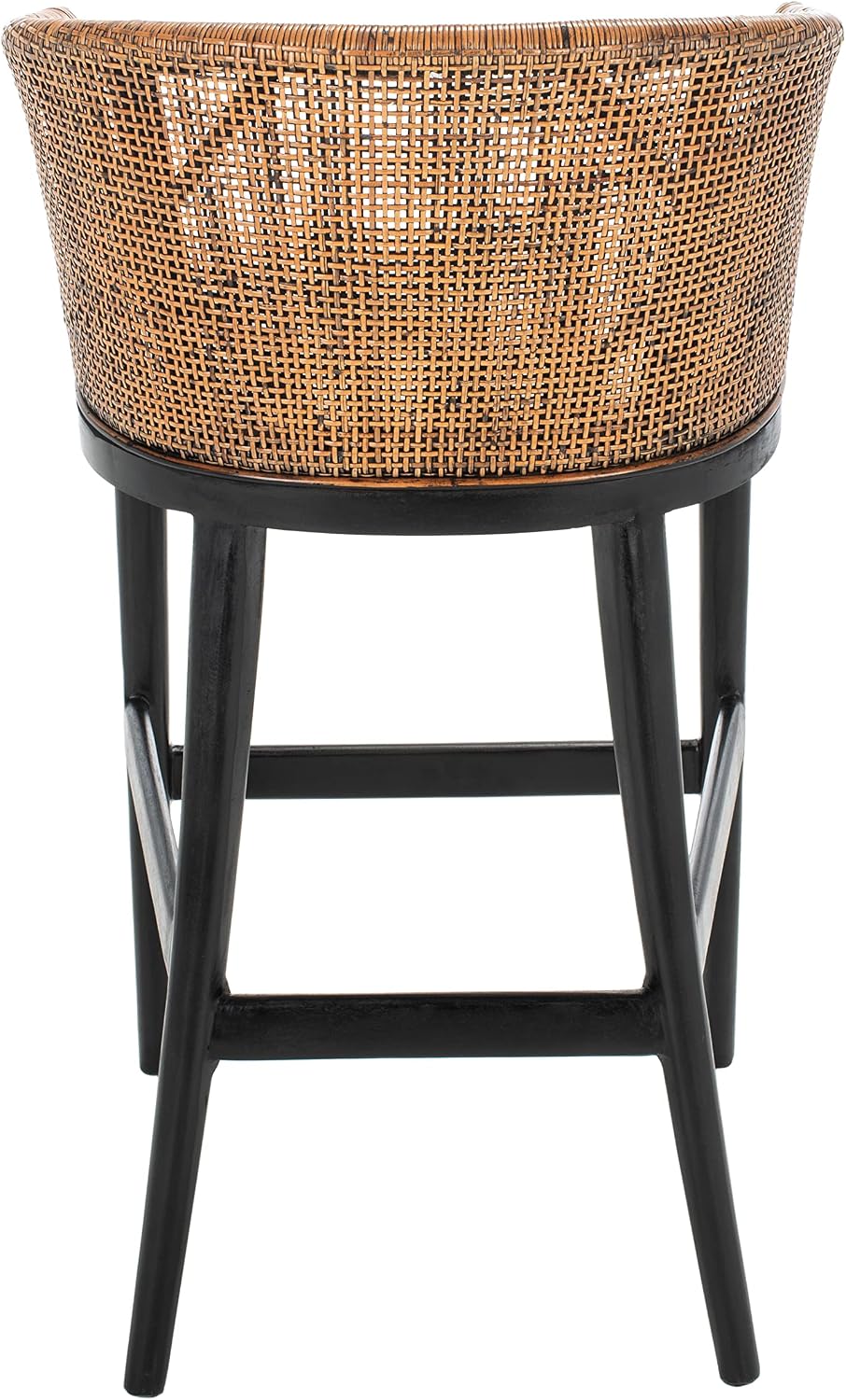SAFAVIEH Furniture - Brando Rattan Bar Stool - Brown & Black - Solid Wood - Coastal Rattan-Back Design - Ideal for Kitchen, Bar Area, Dining Room (SEA4014D)