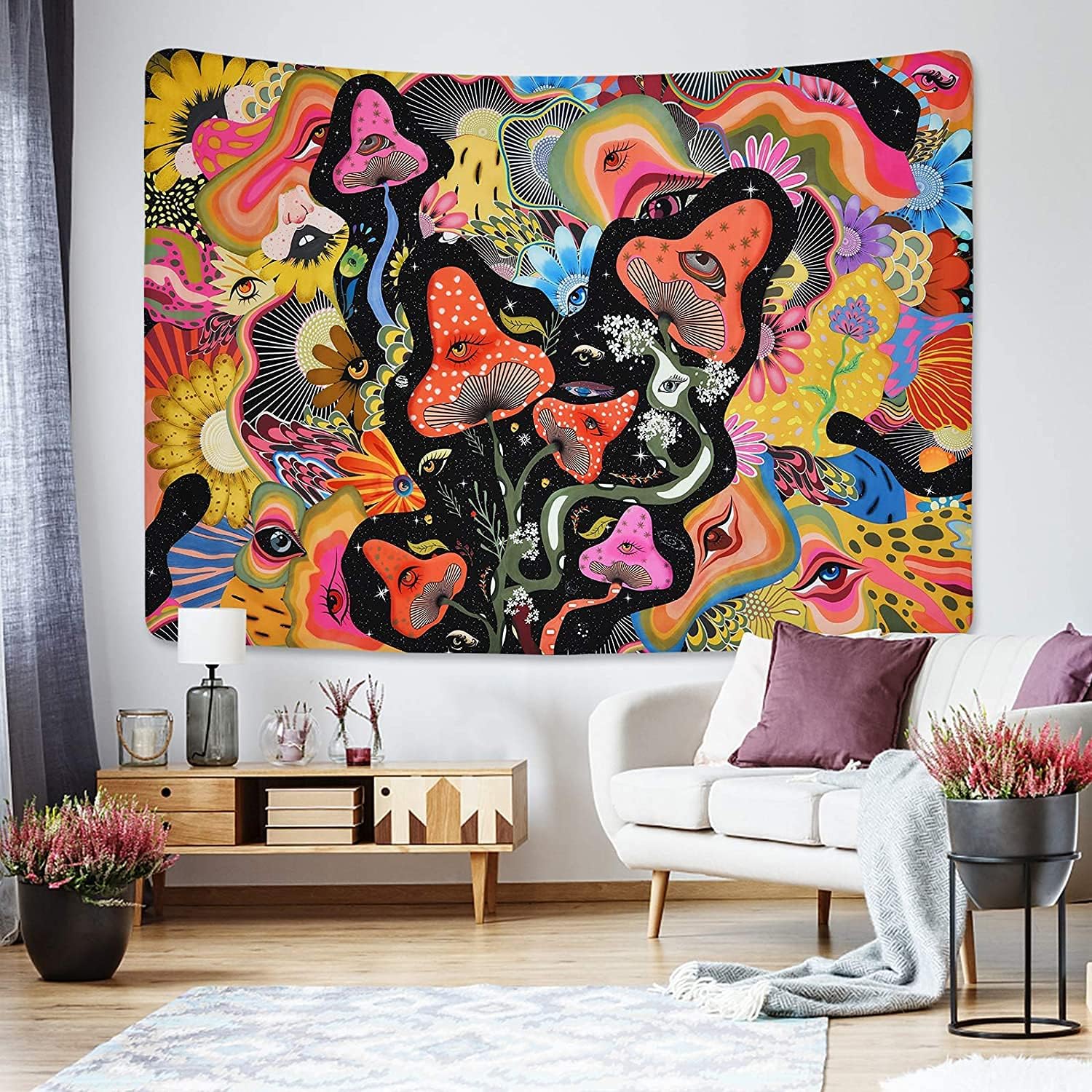 LDSINC Mushroom Tapestry for Bedroom Aesthetic, Eyes Tapestry,Flowers Tapestry Wall Hanging for Bedroom, Living Room, Apartment Home Decor 78.8"×59.1"