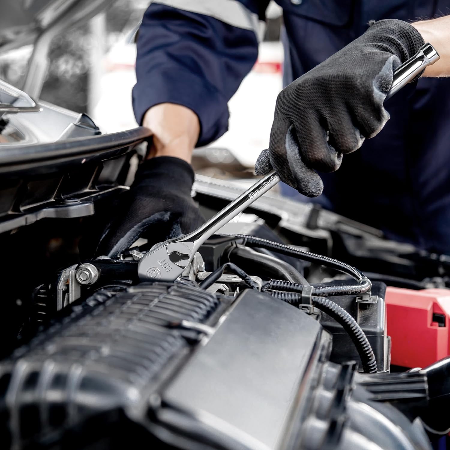 DURATECH 3-Piece Extra Long Drive Ratchet Handle, 1/4", 3/8", 1/2" 90-Tooth Ratchet Wrench with Dust Proof Teardrop Enclosed Head, Reversible, CR-V Steel Made, CR-MO Head, Full Polished, Gifts for Men