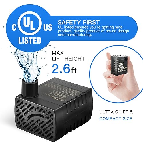 Miniatura 2 de Simple Deluxe Bomba de agua sumergible de 80 GPH de 3.6 W con cable de 6 pies y 2 boquillas roscadas para fuentes, estanques, acuarios e