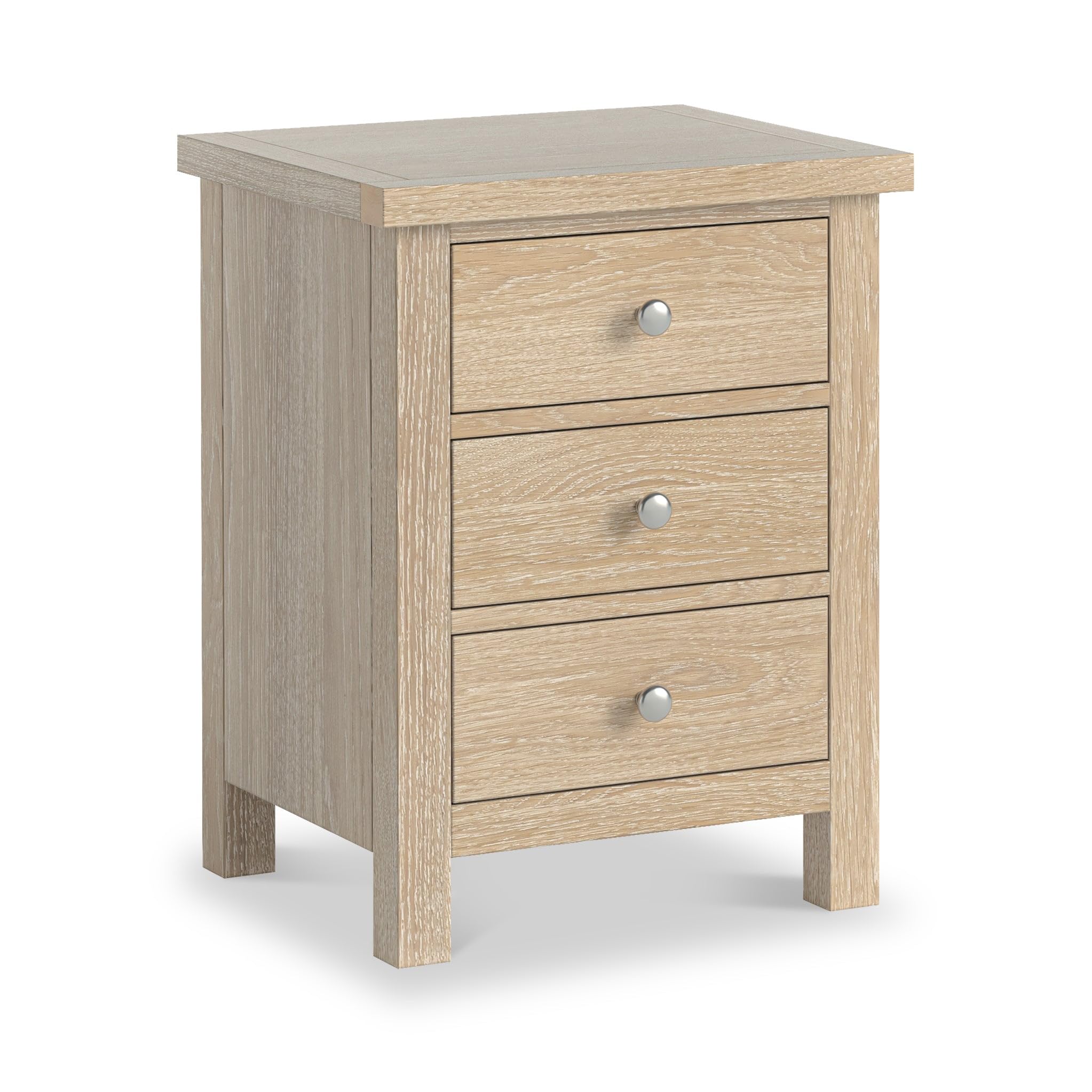 RoselandFurniture Farro XL Washed Oak 3 Drawer Bedside Table โ image 1