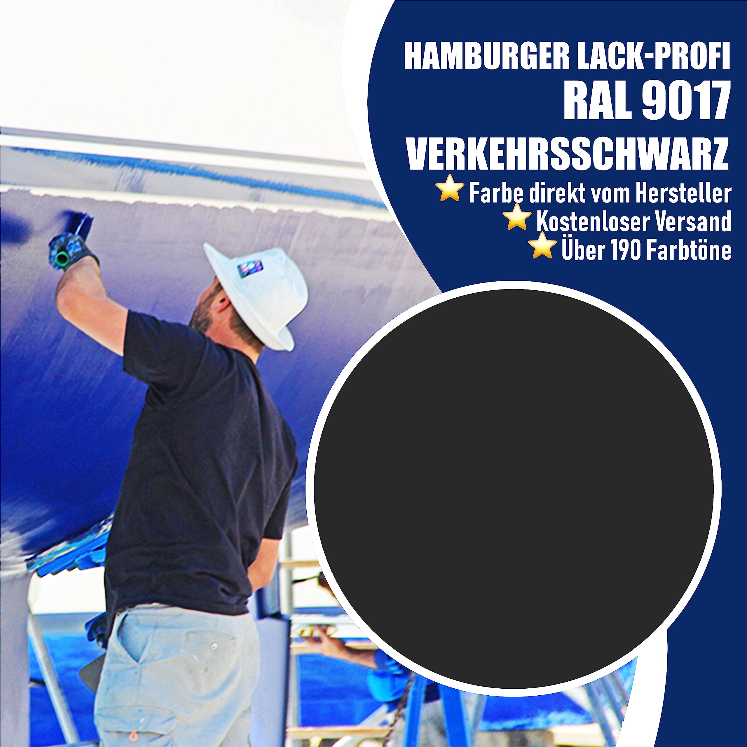 Hamburger Lack-Profi 2K Bootslack GLÄNZEND Verkehrsschwarz RAL 9017 Schwarz für GFK/Kunststoff/Polyester Yachtlack Yachtfarbe Bootsfarbe