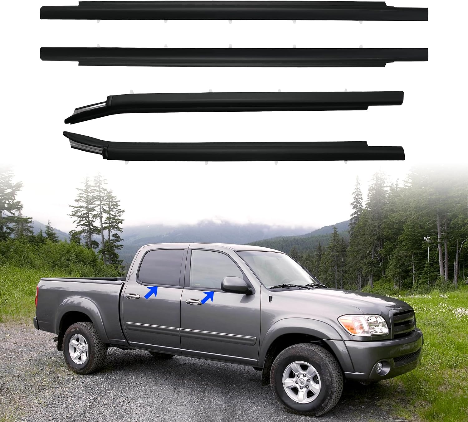 Outer Front and Rear Door Window Belt Weatherstrip Fits for Toyota Tundra Extended Cab Pickup 2000-2006 4 Piece