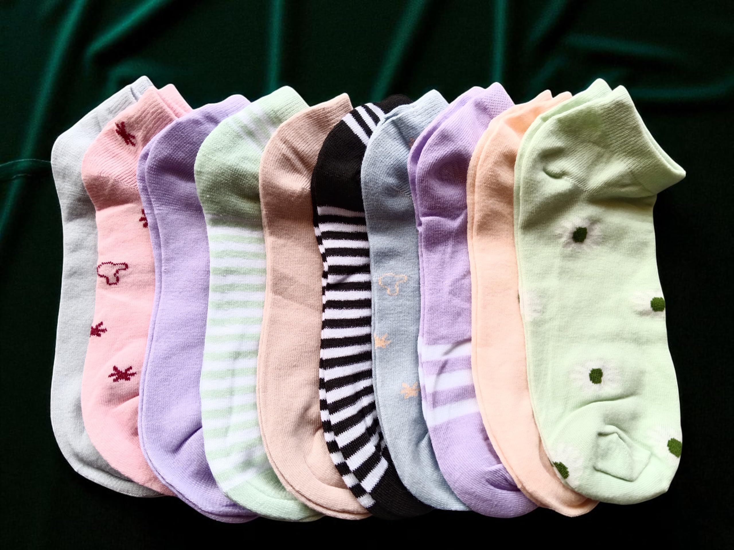 NEOBABY Fancy Ankle Socks for Women – Casual & Sports Use, Odour Resistant, Multi-Design Pack of 10 Pairs - Image 7 thumbnail