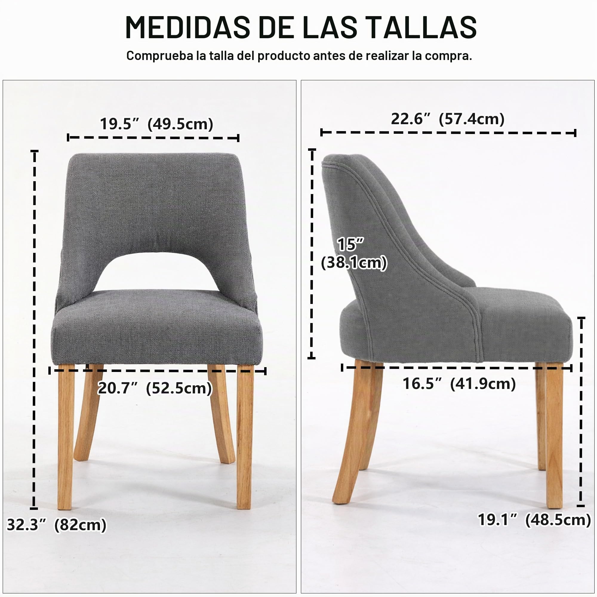 TIANSHU Sillas de Comedor Tapizadas con Respaldo Curvado, Silla de Tela con Patas de Madera Maciza, Silla de Cocina Moderna Acolchada para Comedor Salón Dormitorio (Juego de 2, Gris)