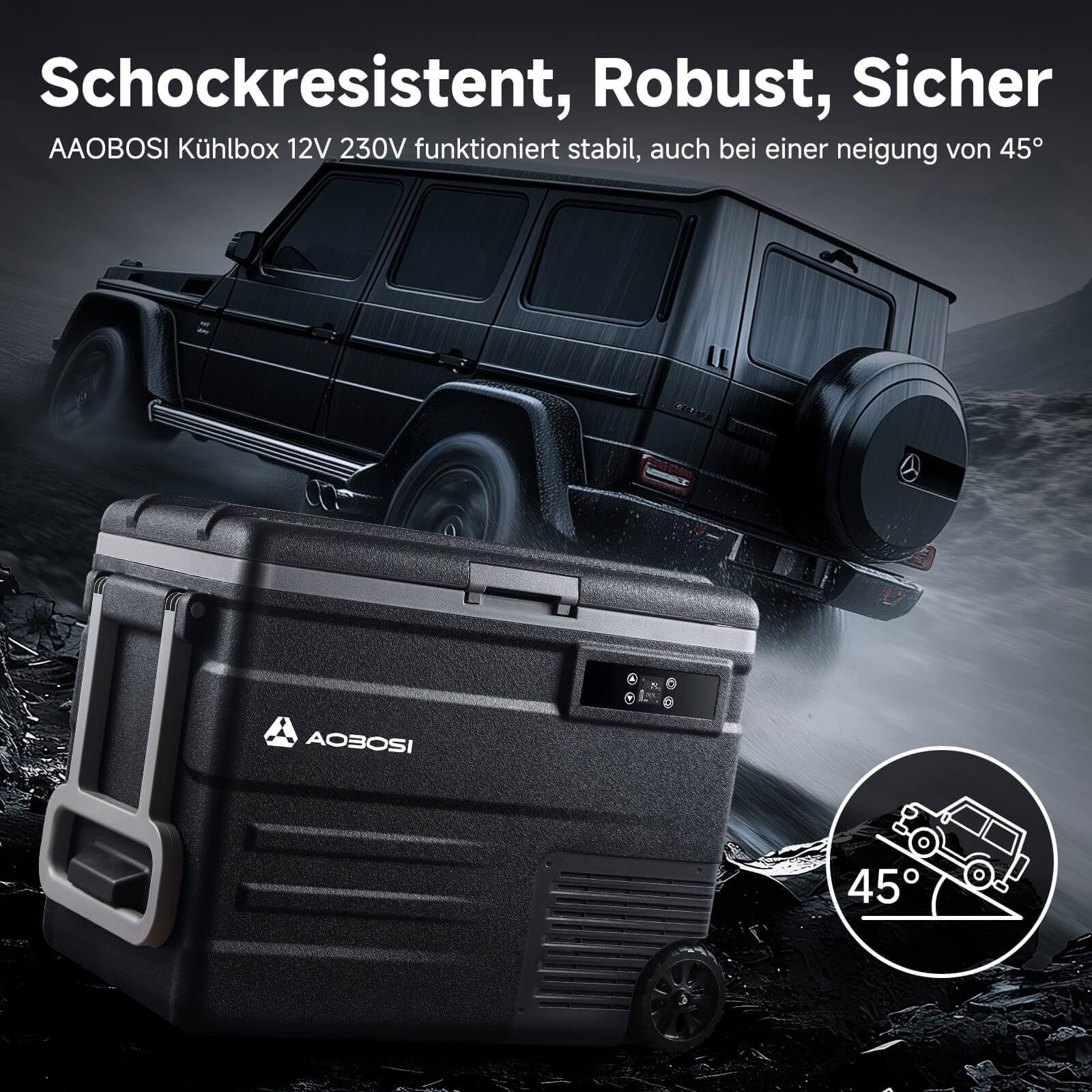 AAOBOSI 55L Kompressor Kühlbox, APP, LED, -20°C bis 20°C, 12/24V & 100-240V, mit Rädern