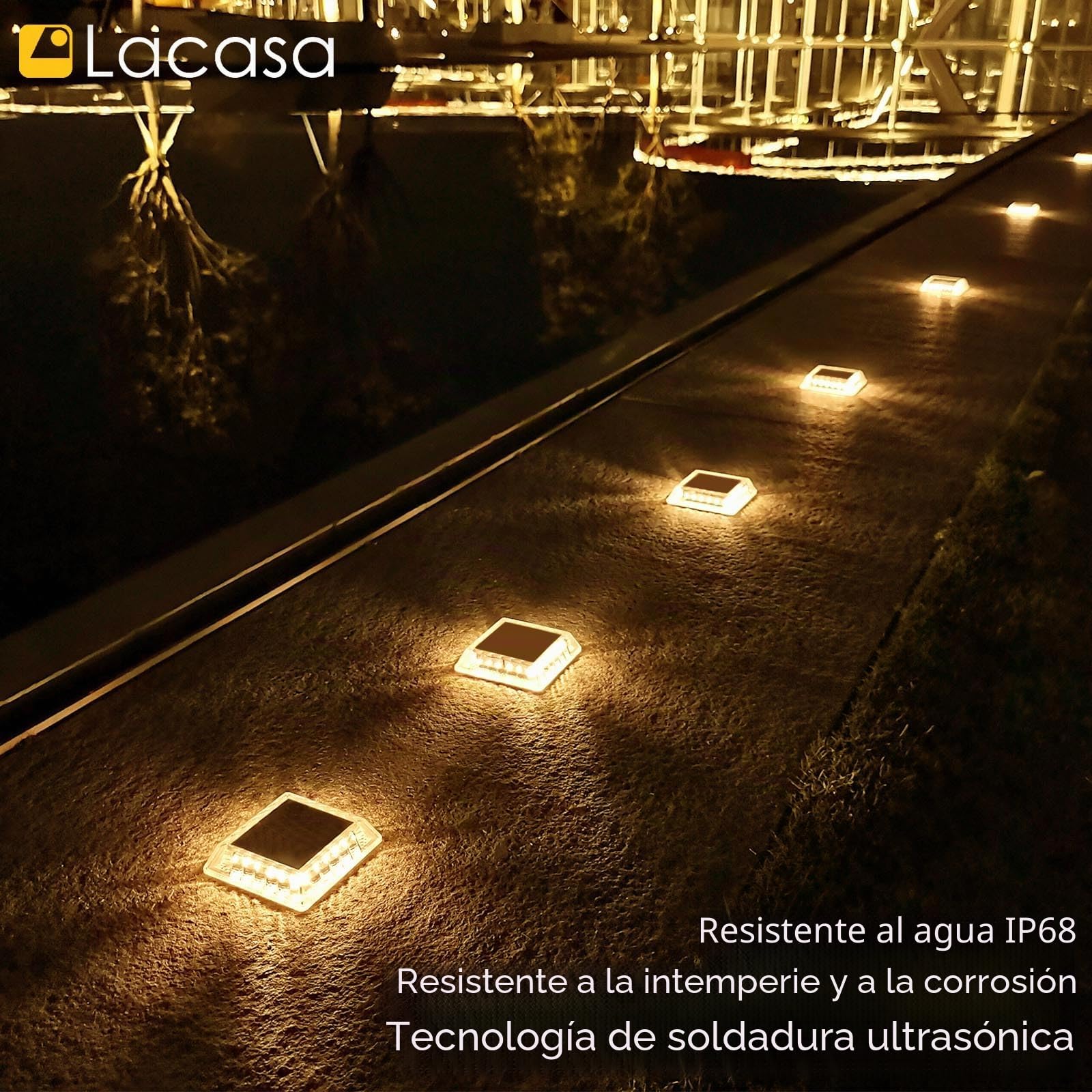 Lacasa Luces Solares Jardin, 8 Pack 30LM LED Lámpara Solar Exterior IP68 Impermeable Luz Solar del Piso Auto ON/OFF Lámparas Solares para Step Camino Deck Dock Valla, Blanco Cálido 2700K Redondo