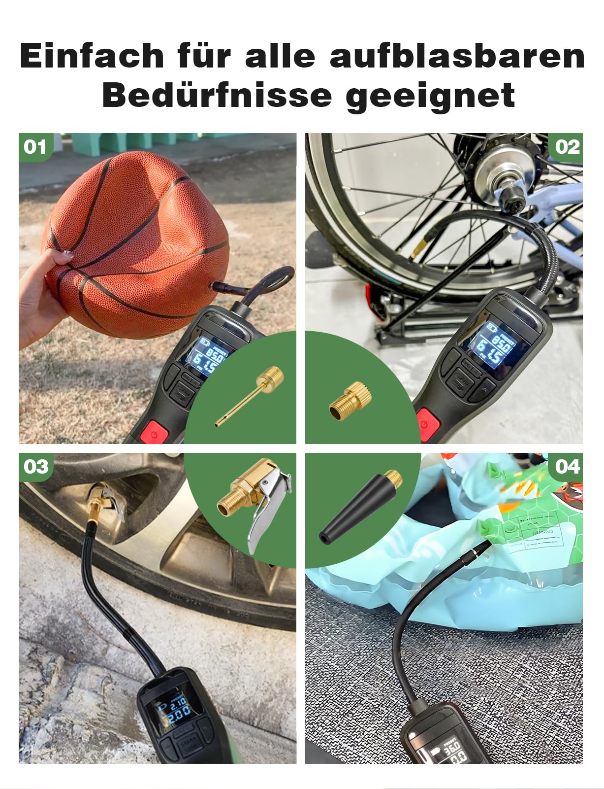 Mellbree Zestaw adapterów do wentyli kompatybilny z Bosch EasyPump, zawiera 1 przedłużenie zaworu, 2 adaptery do wentyli samochodowych, 3 różne nasadki zaworowe, odpowiednie do opon samochodowych