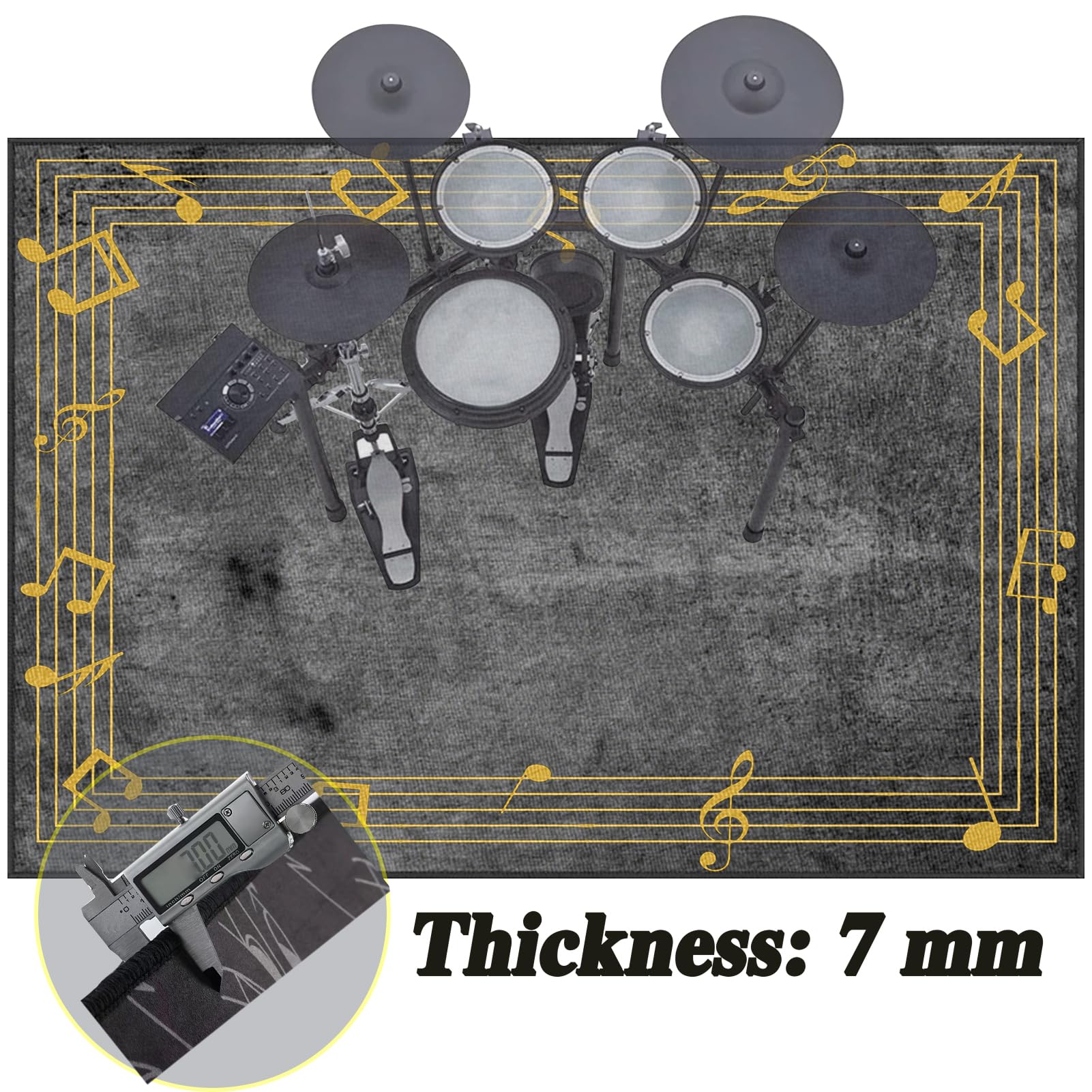 Dywanik perkusyjny, elektroniczny, jazzowy, perkusja, zestaw perkusyjny, do instrumentów perkusyjnych, mata chroniąca przed hałasem, antypoślizgowy dywanik bębnowy, 140 x 120 cm