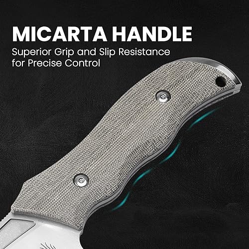 Miniatura 4 de Kizer Metaproptizol Cuchillo de hoja fija con funda, hoja de acero D2 de 5.59 pulgadas, cuchillo de supervivencia con mango de micarta verde,