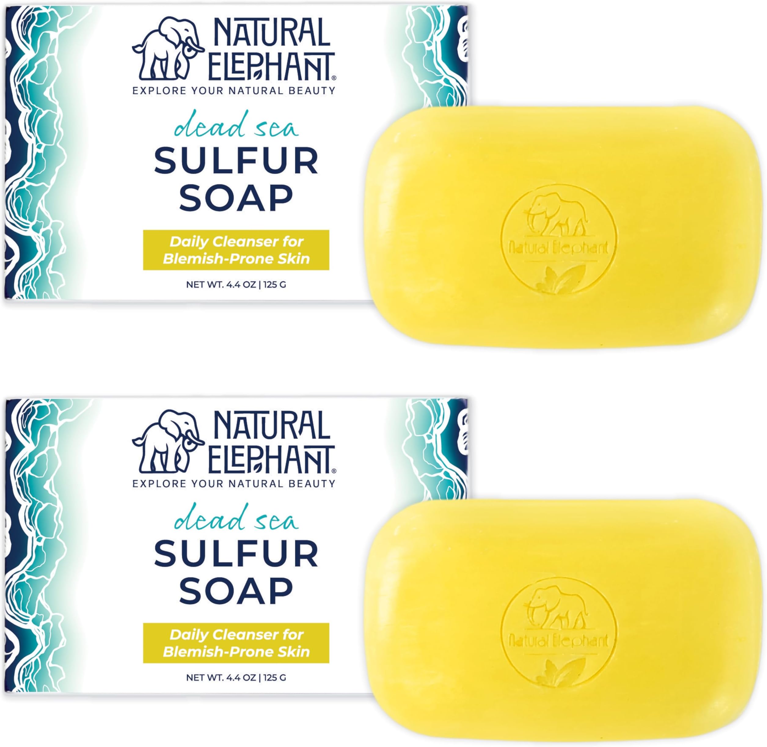 Dead Sea Sulfur Soap 4.4 oz with Dead Sea Salt, Aloe Vera, Sulphur Face and Body Cleanser Bar for All Skin Types (2 Pack (2 4.4 Ounce Bars))