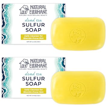 Natural Elephant Dead Sea Sulfur Soap 4.4 oz with Dead Sea Salt, Aloe Vera, Sulphur Face and Body Cleanser Bar for All Skin Types 2 Pack 2 4.4 Ounce Bars