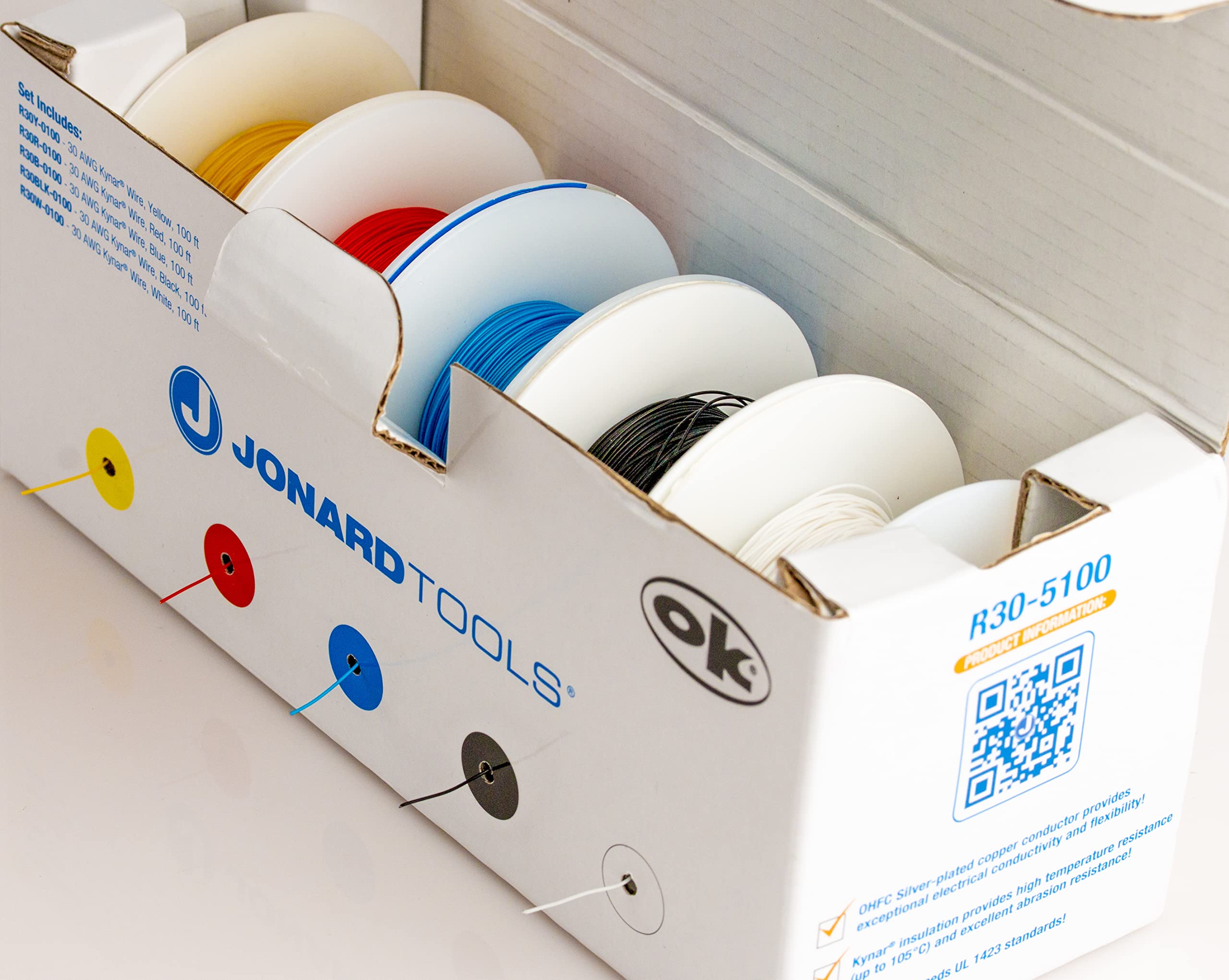 Jonard Tools R30-5100 Solid Kynar® Wire & Dispenser Box, 5 Color Set (500 ft)
