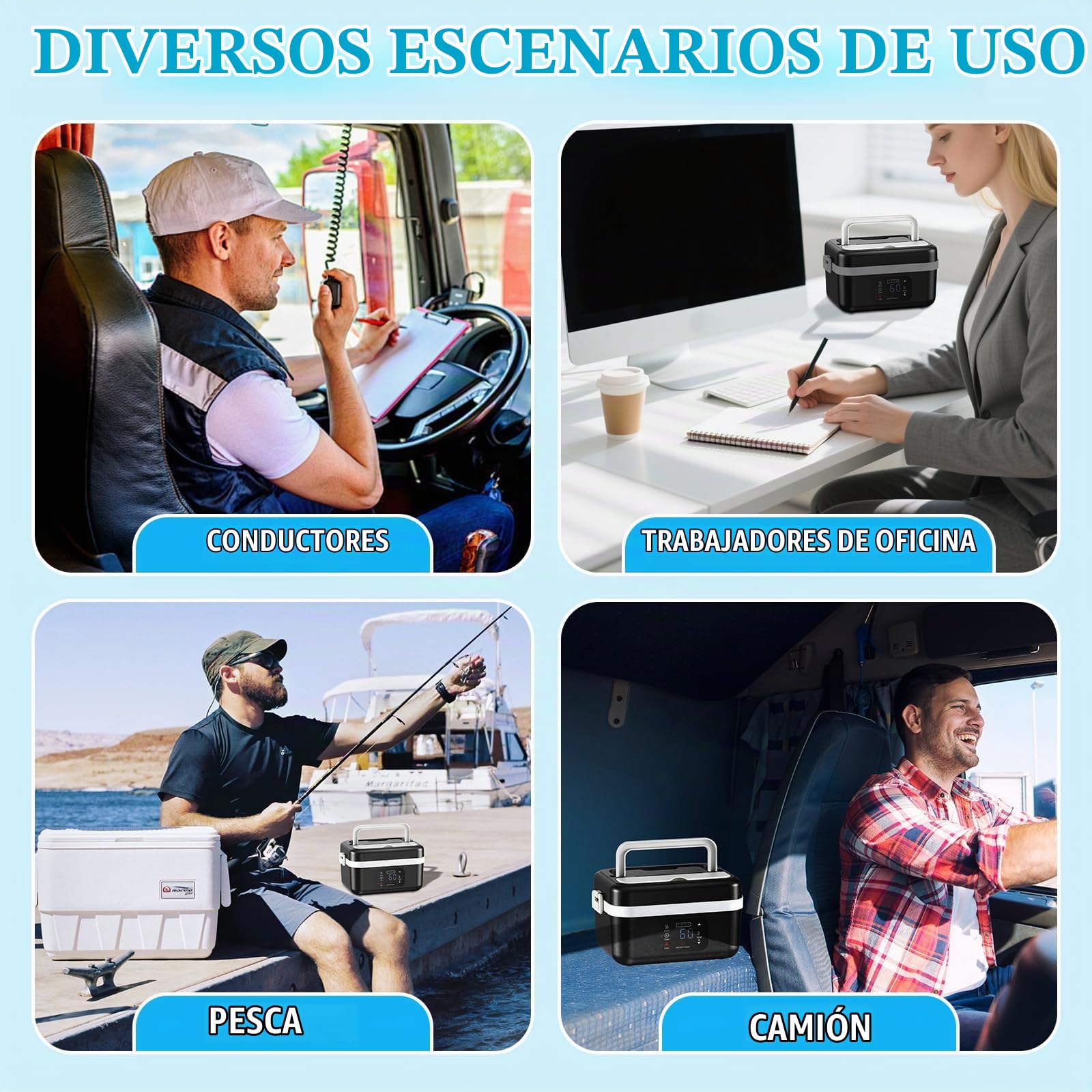 Lonchera eléctrica inalámbrica con temporizador y calefacción ajustable | calentador de alimentos portátil de acero inoxidable, fiambreras con calefacción con bolsa aislada para camión, coche