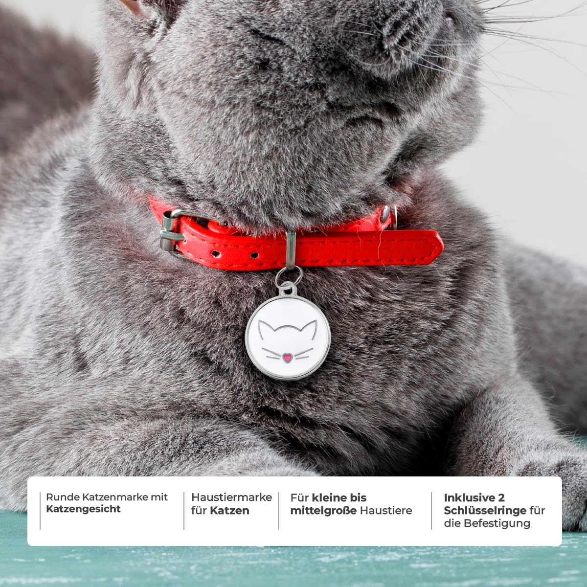 Médaille Chat Personnalisée Avec Gravure Pour Tous Les Âges - En Forme de Tête de Chat (Blanc)
