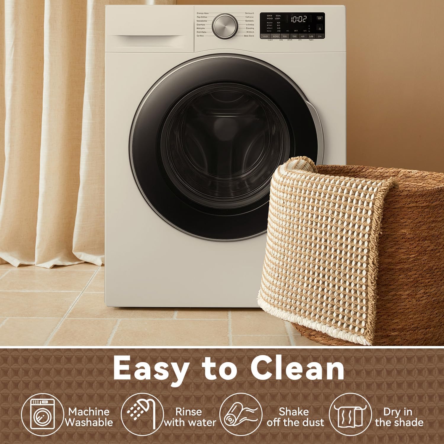 Waffle Bath Mat, Boho Bathroom Rugs Non Slip Washable, Ultra Soft Super Absorbent Quick Dry Farmhouse Bathroom Decor, 24" x 36", Khaki & White