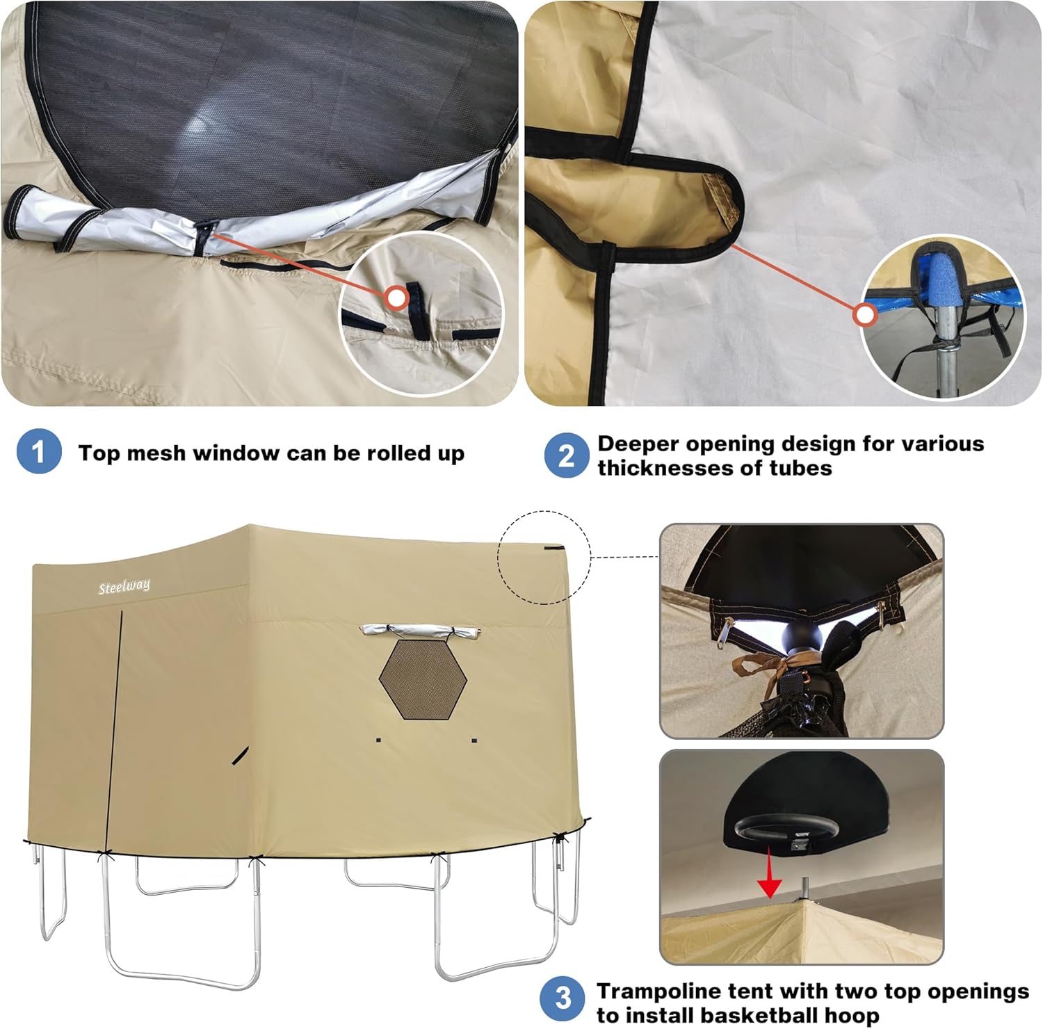 16FT Trampoline Tent Cover for Straight Pole Round Trampoline with 6 W-Shape Legs