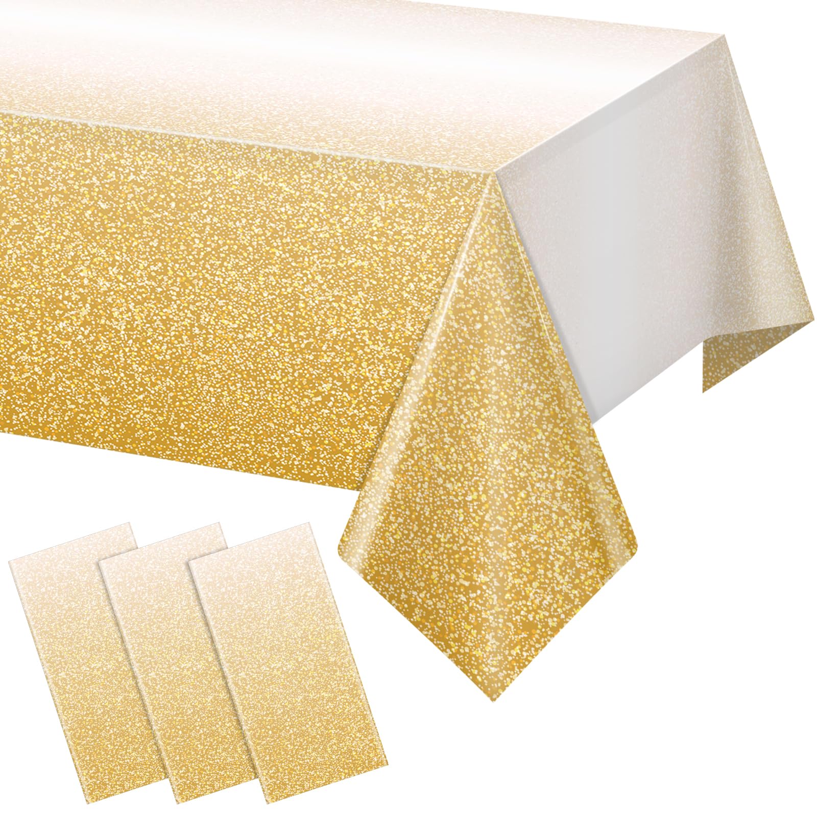 FunnyPars 3 Pack Ombre Gold Plastic Tablecloth for Parties, Gradient Yellow Gold Disposable Tablecloths for Rectangle Tables, Light Gold Table Cover for Wedding Birthday Anniversary Party, 54x108Inch