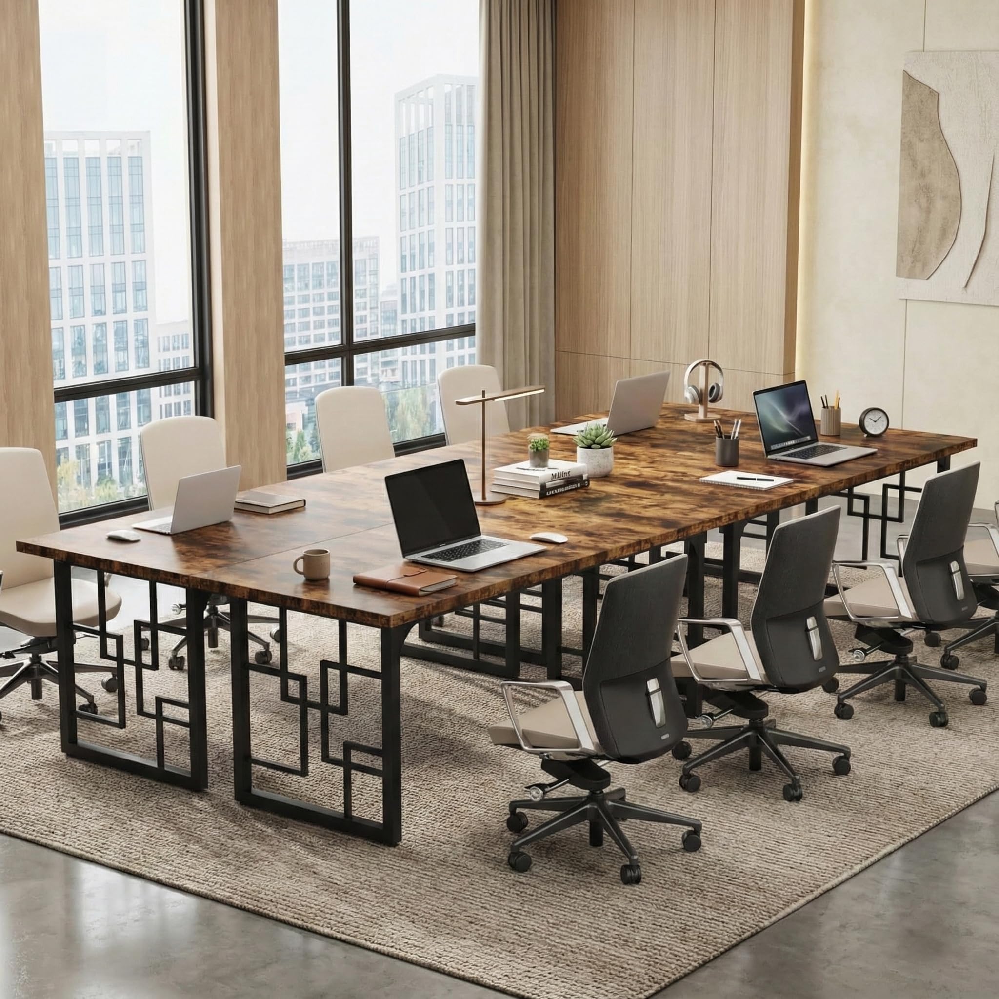 Lailang 160cm Scrivania Ufficio 160x80, Scrittoio Vintage, Scrivania Porta PC E Stampante, Tavolo Legno, Tavolo Riunioni Ufficio, Scrivania Grande, 160 x 80 x 75 cm, Rovere E Nero