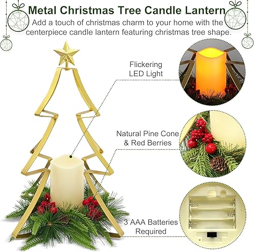 Miniatura 4 de Centro de mesa de árbol de metal de Navidad, soporte de vela iluminado, funciona con pilas y temporizador para decoración de mesa de Navidad,