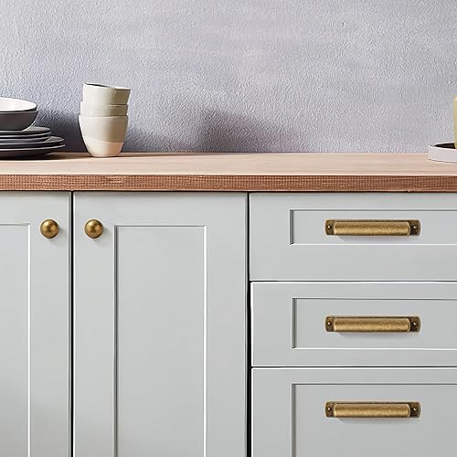 Miniatura 4 de CABDM Paquete de 10 tiradores de latón de 3-34 pulgadas de centro a centro, tiradores de latón antiguo, tiradores de taza de gabinete de cocina,