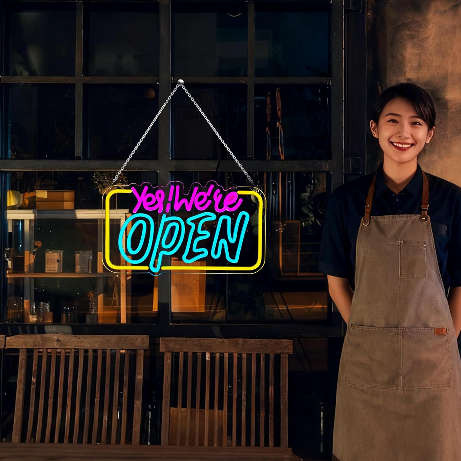 Led Neon Open Signs for Business Window Wall Door, 16" X 9" Open Sign for Coffee Bar Shop Store Restaurant Hotel Salon, USB Powered, Dimmable Brightness