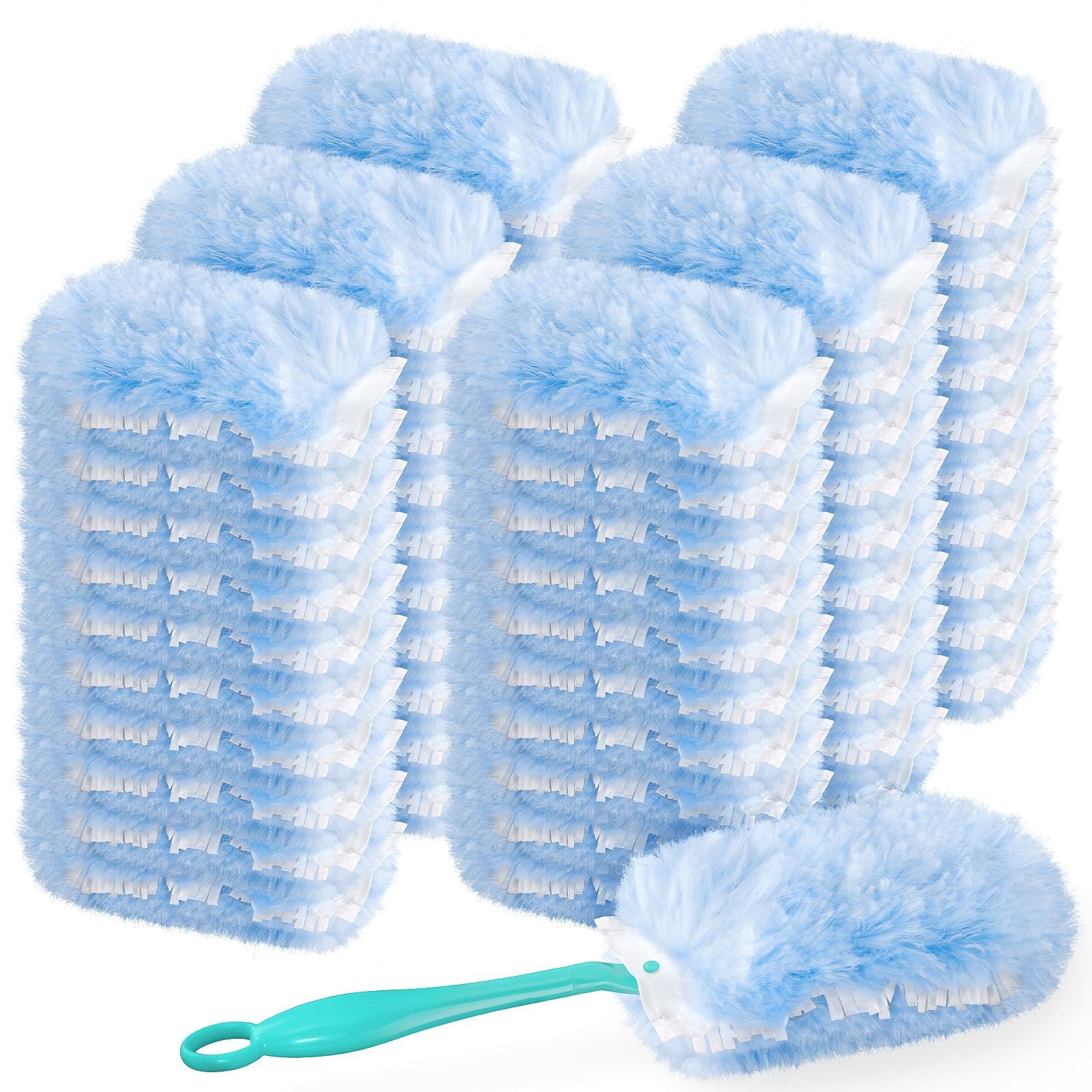 60 recambios de plumero de 360° para plumero Swiffer con 2 manos mejoradas | Plumero desechable multisuperficie de 2 lados de 360°, 4 x microfibras, para limpieza