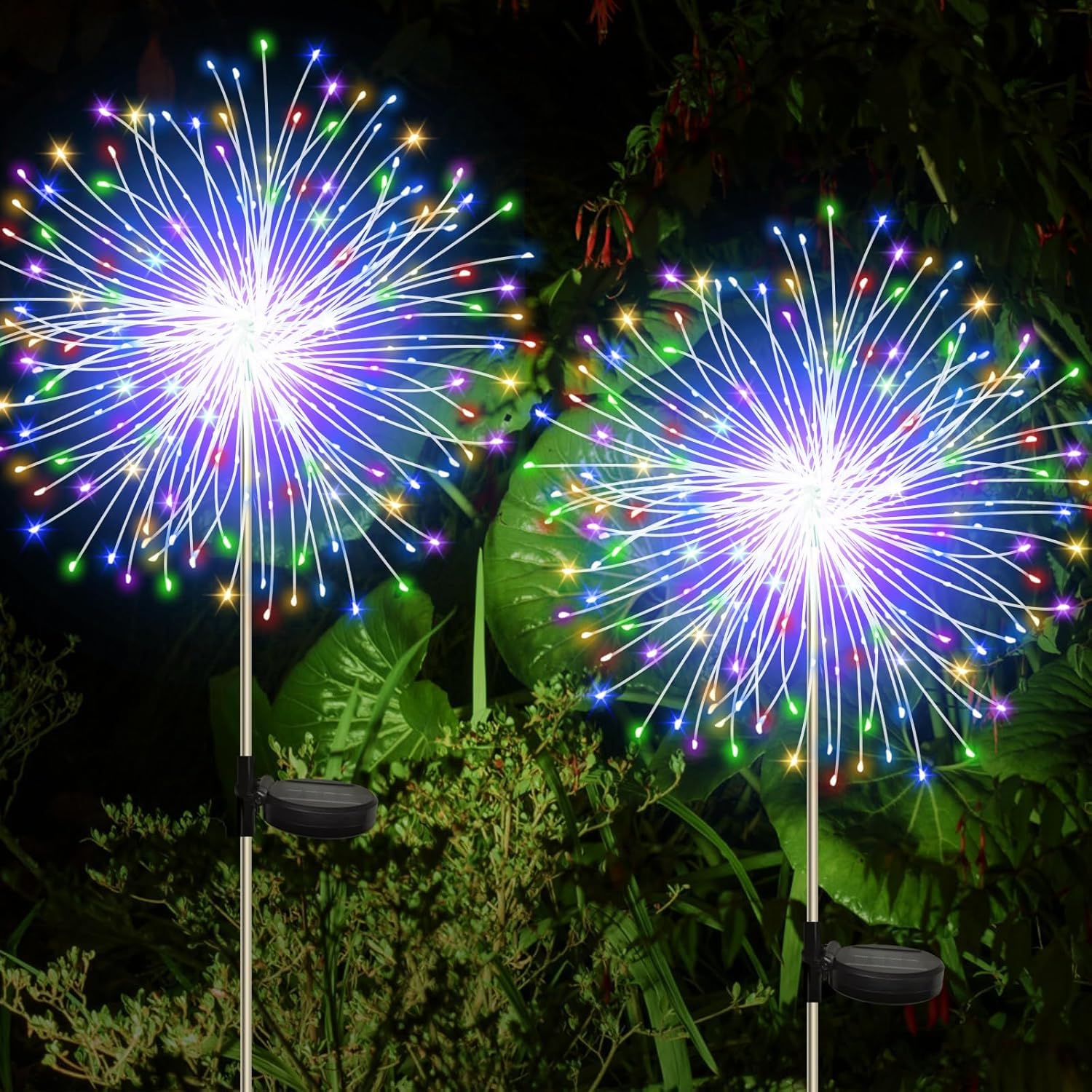 Solar Firework Garden Lights Outdoor (2 Pack, Multicolor) - Flexible Copper Wire Starburst Stake Lights,IP65 Waterproof Lighting Modes for Walkway,Pathway,Yard,Lawn & Holiday Decoration-image-5