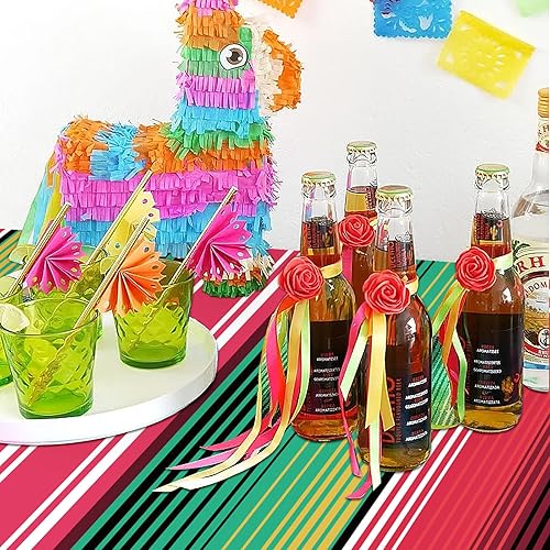 Miniatura 7 de Hxezoc Paquete de 3 manteles desechables de plástico mexicano de serape, 54 x 108 pulgadas, a rayas mexicanas, para bodas, fiestas de cumpleaños,